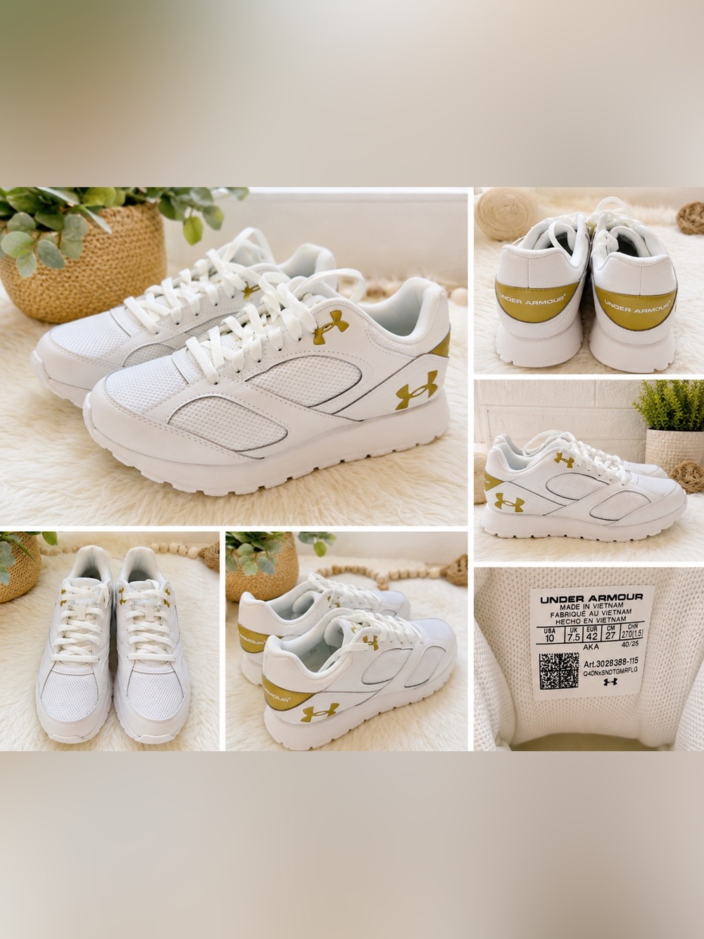 NWOT Under Armour UA Jogger Sneakers White Metallic Gold Women’s Size 10 Running